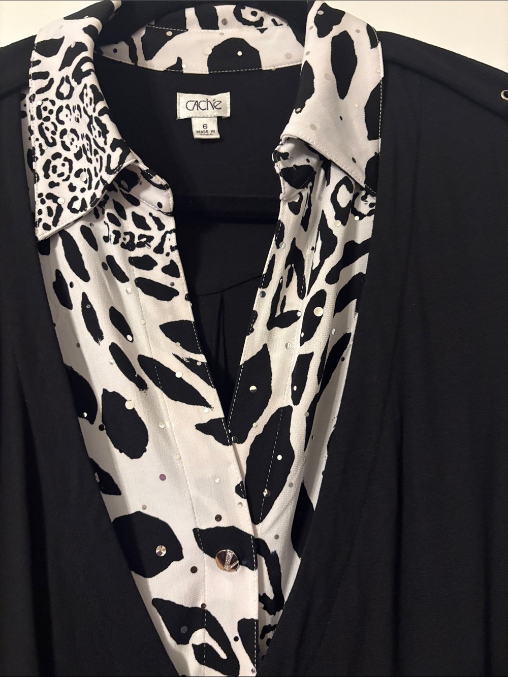 Cache Sexy Black Dress with White and Black Animal-Print Accent - Picture 3 of 5